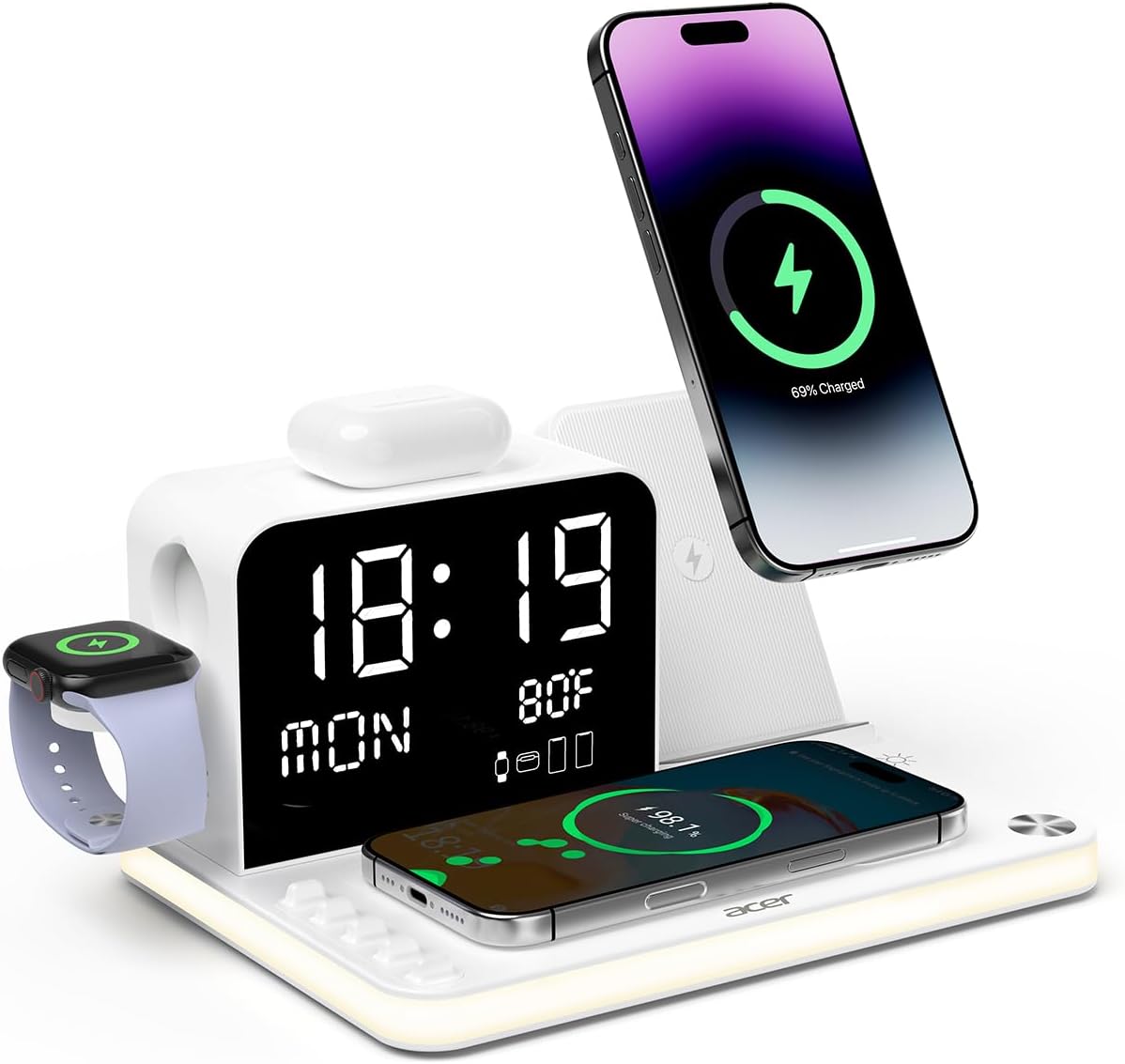 7-in-1 Wireless Charging Station with LED Clock 30W Fast Charger